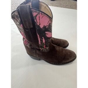 Masterson Boot Co Kids Brown Suede Pink Camo Western‎ Ranch Cowboy Boots Size 2M
